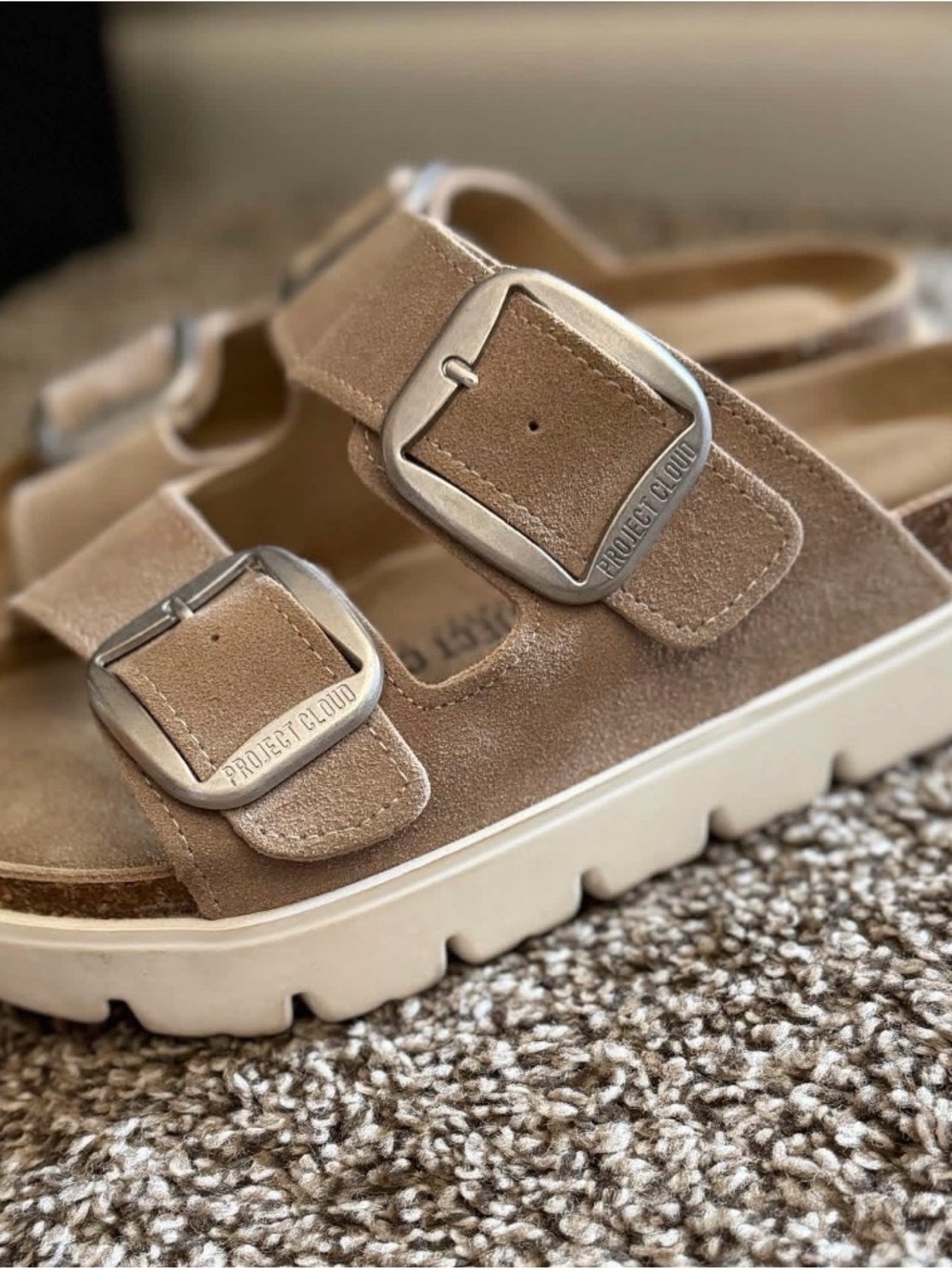 Project Cloud Taupe Suede Double-Buckle Platform Sandal